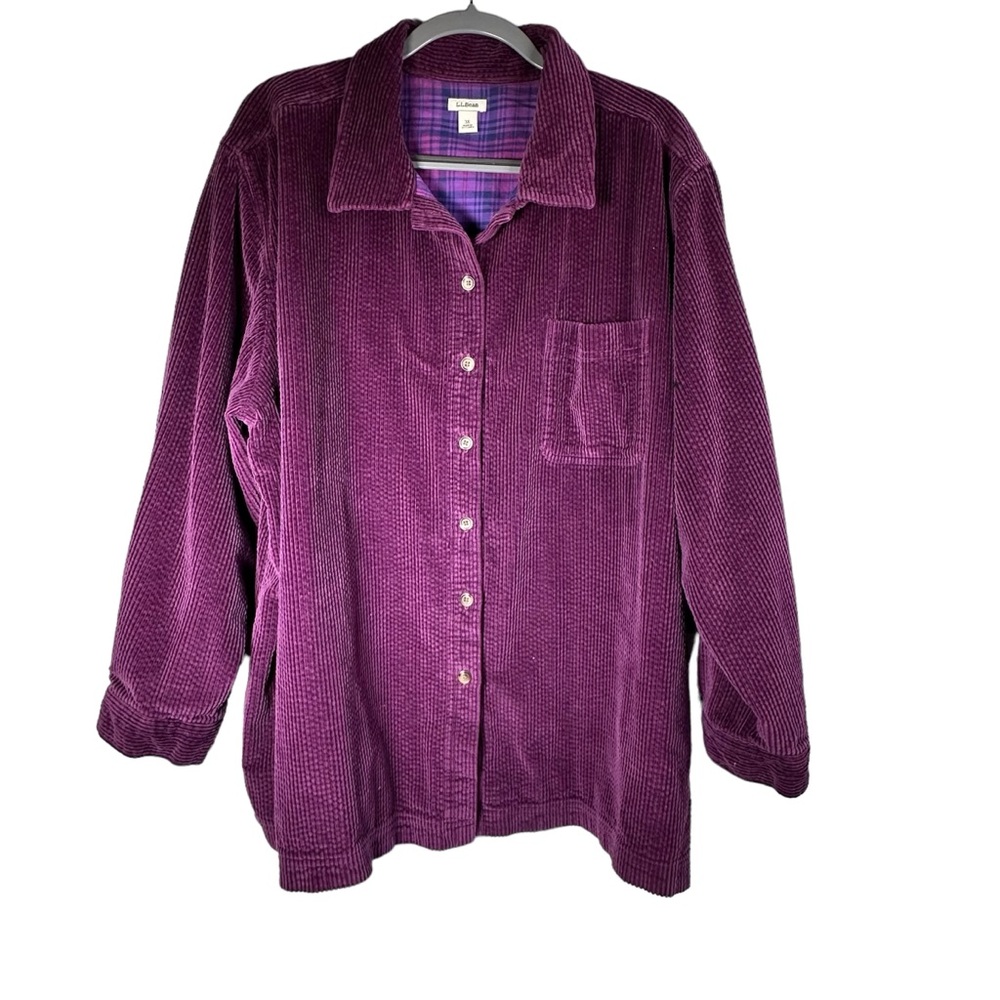 LL Bean Corduroy Shirt Jacket Womens 3X Purple Flannel Lined Shacket - Picture 5 of 12